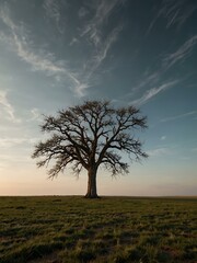 Isolated tree standing alone in a vast landscape.