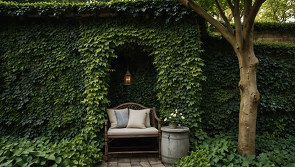 Fototapeta premium Ivy-covered wall as a natural botanical backdrop.