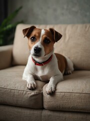 Jack Russel Terrier dog posing on a couch.1
