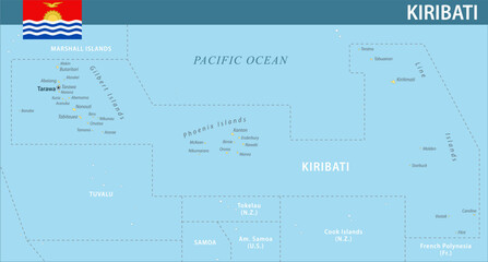 Kiribati Map Vector New 2024 Colorful - Customizable layered political map of Kiribati with administrative divisions for website, education, reports, news, politics, print, poster and wallpaper
