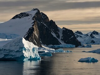 Jagged black mountains at Neumayer Channel, Antarctica.