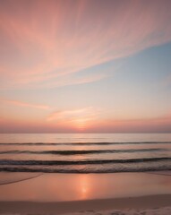 Fototapeta premium Beautiful sunset scene on the beach with calm ocean waves.