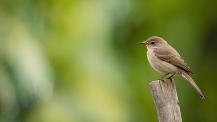 Bird Perched on a Stick with Natural Green Background.