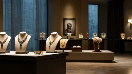 Jewelry store with spotlight displays to showcase pieces.