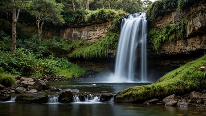 Naklejka premium Johnston Waterfall in scenic surroundings.