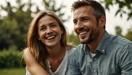 Naklejka premium Joyful family enjoying time outdoors, smiling together.