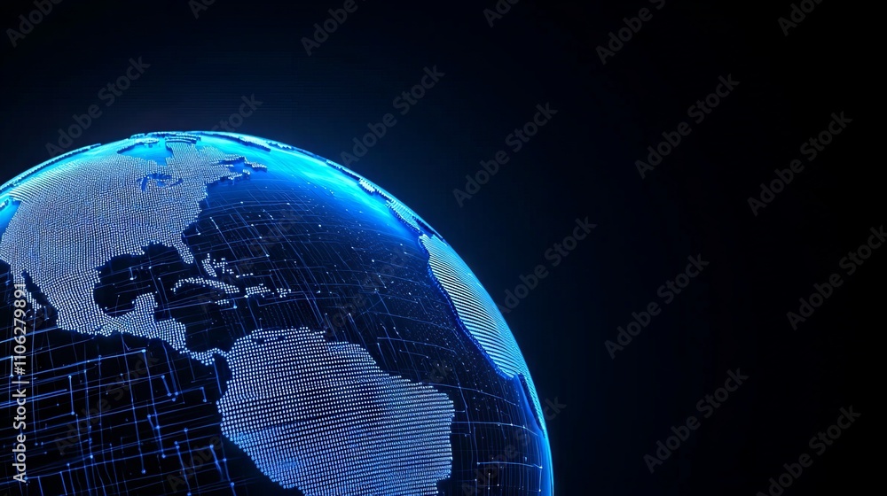 Poster an abstract representation of a digital data globe, illustrating a scientific technology network enc
