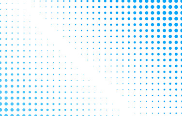 Halftone with blue dots isolated on white background. Pop art pattern. Round halftone dots of different sizes.  Circles. Banner. Poster.