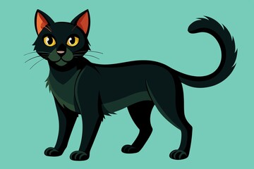 Fototapeta premium 2D drawing of a black cat with yellow eyes on a blue background