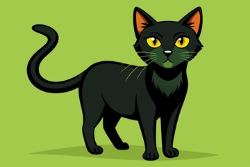 Fototapeta premium 2D drawing of a black cat with yellow eyes on a green background