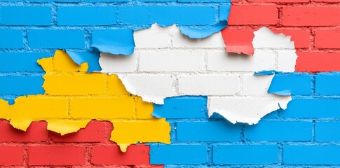 Obraz premium A graffiti stencil showing phishing, painted on a weathered white brick surface.