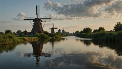 Kinderdijk windmills along the canals.