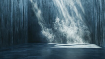 Fototapeta premium Water cascades dramatically over rugged cliffs, creating a misty ambiance at the base where water meets stone. The scene evokes tranquility and natural beauty, inviting a sense of wonder.