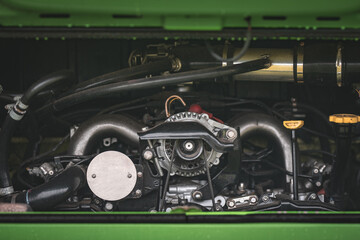 Rear engine classic car with flat air cooled engine