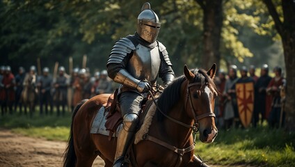 Knight on horseback, medieval scene.