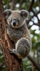 Naklejka premium Koala bear sleeping on a tree branch.