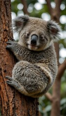Obraz premium Koala bear sleeping on a tree branch.