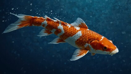 Koi fish swimming with vibrant patterns on blue background.