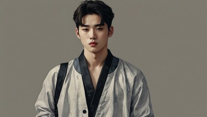 Obraz premium Korean-style young man, fashion illustration.