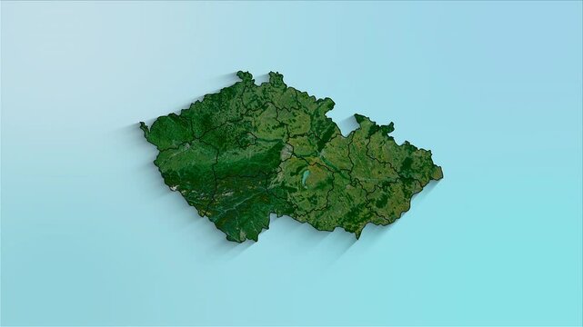 Czech Republic animated map showing regions forming the country with a physical map background and a chroma key alpha channel.
