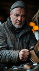 A man working on leather craftsmanship.