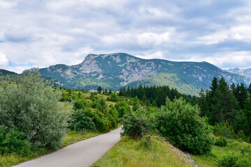 Panoramic route 2 road at Durmitor National Park leading to mountain landscape, explore the Balkans, travel Europe.