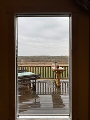 person looking out window