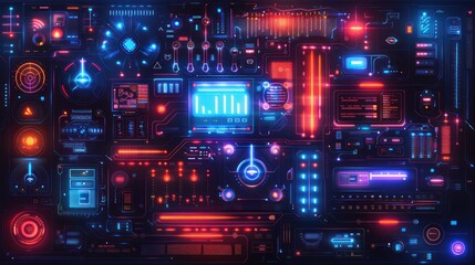 Futuristic neon-lit control panel interface.
