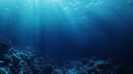 Fototapeta premium Beneath the Waves: Exploring the Depths of Tranquil Blue Waters in a Serene Underwater World