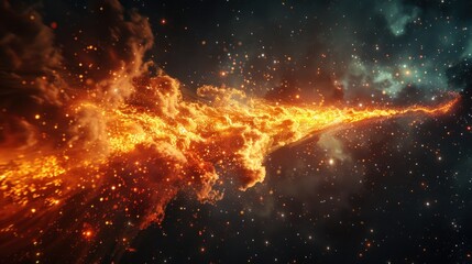 Naklejka premium Fiery cosmic stream in nebula.