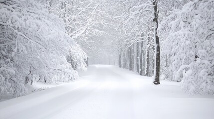 Snow Covered Trees Line A Winter Pathway