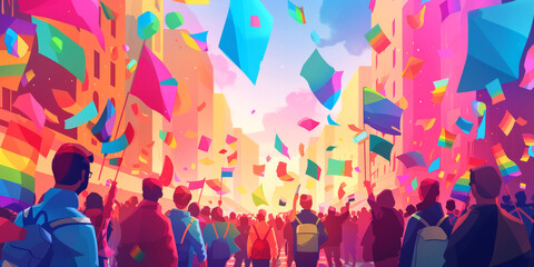 LGBT parade with flags Generative AI