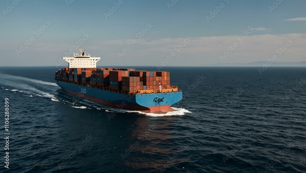 Poster large container ship sailing on the open ocean.