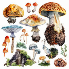 Watercolor Clipart Set of Chaga Mushrooms – Pastel Tones for Botanical Illustrations, Natural Remedies, and Organic Designs