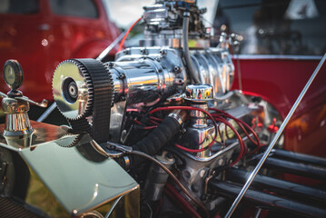 Classic vintage car with supercharged engine on the show.