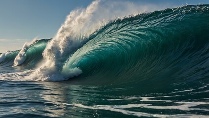 Obraz premium Large ocean wave breaking on the shore.