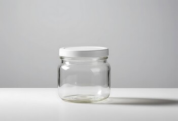 empty transparent plastic jar on white background