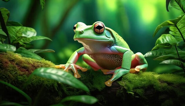  Agile tree frog blending into leaves and branches. 