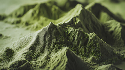 A textured swirl of verdant powder creates a miniature mountain landscape, highlighting the natural vibrancy of this superfood ingredient. Verdant. Illustration