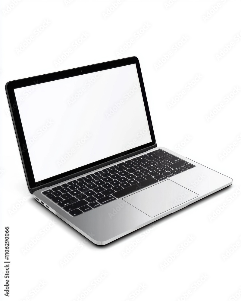 Poster modern laptop with a sleek design, showcasing a blank screen for customization and creativity.