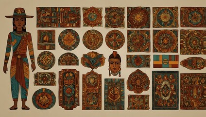 Latin American cultural symbols and historical icons.