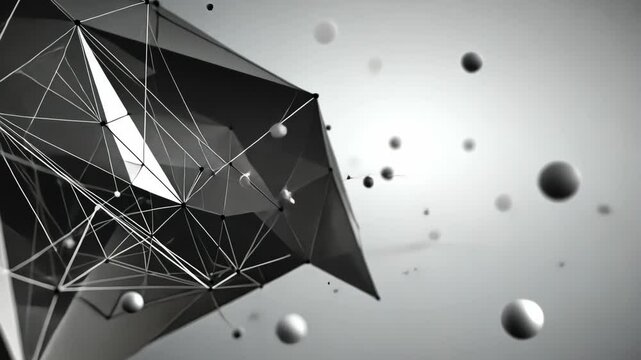 Abstract geometric motion with floating polygons and wireframes in high definition