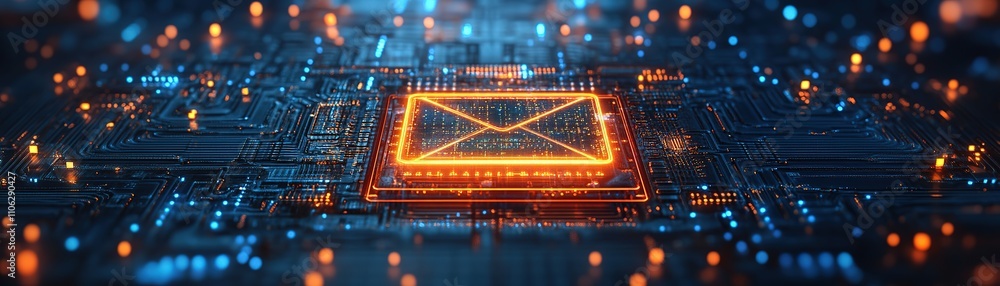 Poster innovative technology display digital interface graphic design futuristic environment close-up view 