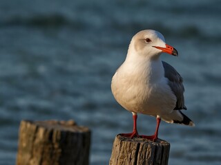 Obraz premium Laughing seagull balancing on one foot.