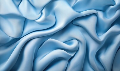 Fototapeta premium Soft blue satin fabric texture, smooth draping, elegant folds, luxurious appearance, ideal for fashion and design
