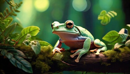  Agile tree frog blending into leaves and branches. 