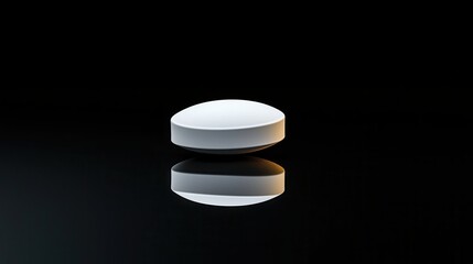 A sleek, white, circular object sits on a reflective surface against a dark background, showcasing minimalist design and modern aesthetics.
