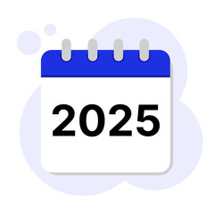 Calendar 2025 year icon, isolated on white background, vector