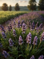 Obraz premium Lavender flowers on a lush green field.