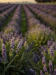 Fototapeta premium Lavender flowers on a lush green field.